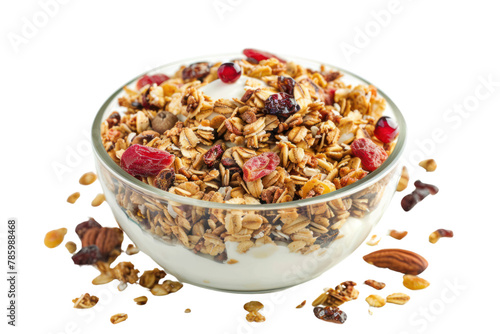 Tasty granola with yogurt in bowl
.isolated on white background