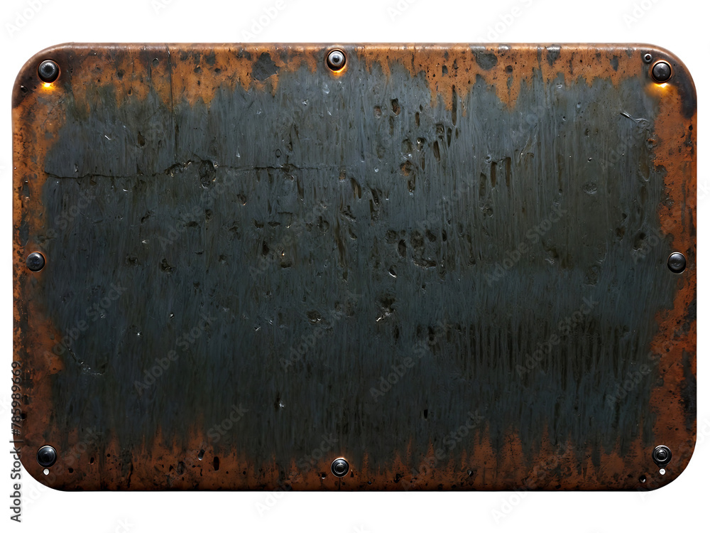 Blank rusted metal plate on a transparent background. PNG image of a ...