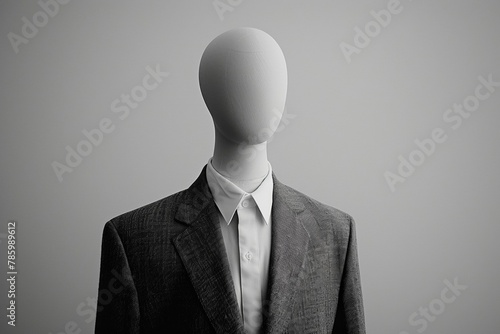 A minimalist dress fitting mannequin wearing a sleek and structured blazer, exuding professionalism and confidence