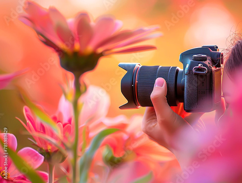 Photo of photographer taking photo of a flower.