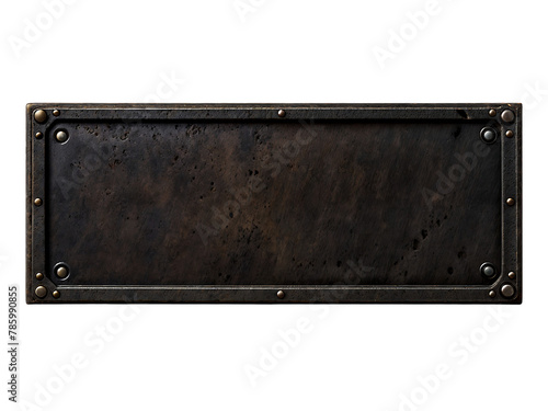 Blank rusted metal plate on a transparent background. PNG image of a blank metal signboard covered in rust. photo