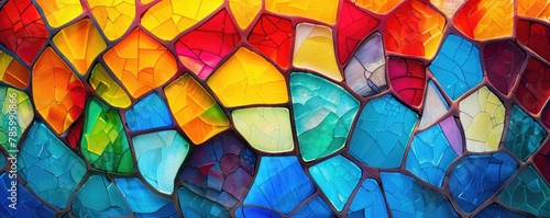 Vibrant mosaic of stained glass creating a beautiful pattern reminiscent of modern art