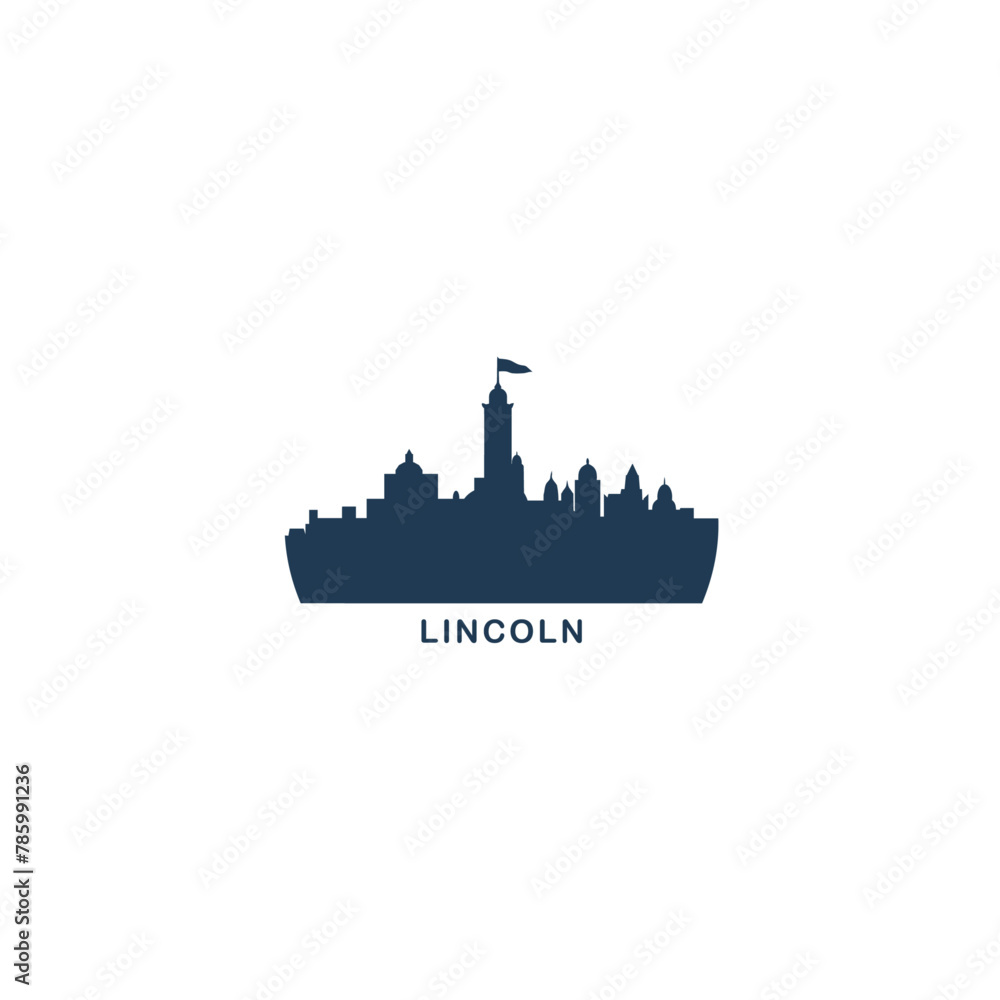 UK Lincoln cityscape skyline city panorama vector flat modern logo icon. United Kingdom, England town emblem idea with landmarks and building silhouettes. Isolated graphic