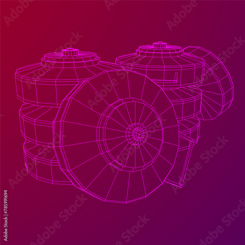 Anti-tank land mine. Army explosive weapon. Military object. Vector illustration. Wireframe low poly mesh vector illustration