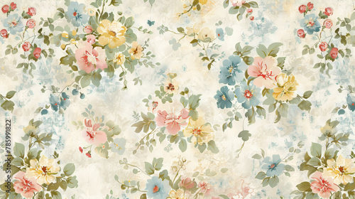 Retro floral background illustration showcasing vintage floral wallpaper design in soft pastel hues and delicate floral motifs, capturing nostalgic charm, romantic elegance of vintage interior decor