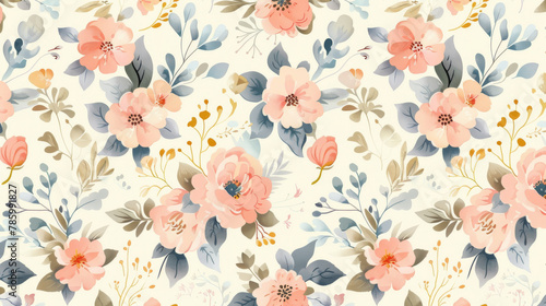 Retro floral background illustration showcasing vintage floral wallpaper design in soft pastel hues and delicate floral motifs  capturing nostalgic charm  romantic elegance of vintage interior decor