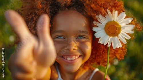 A Happy Child with Sunflower
