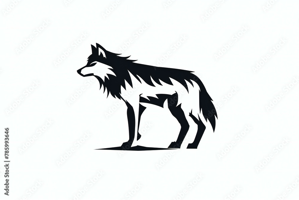 Illustration of a wolf logo design in black color on a white background