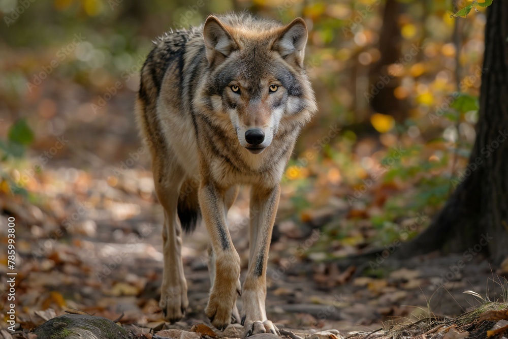 Portrait of a wolf (Canis lupus) in the forest