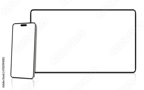 Realistic mockup tablet and smartphone with empty screens. Phone and tablet mockup.