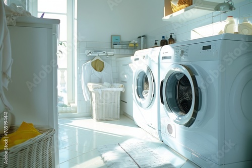 Showcase a family's laundry, emphasizing the radiant brightness of their whites after using the detergent. photo