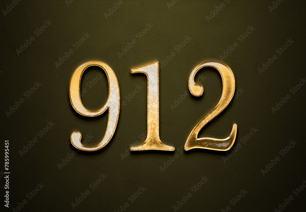 Old gold effect of 912 number with 3D glossy style Mockup. Old gold effect of 912 number with 3D glossy style Mockup.