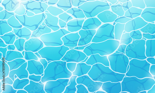Pool water texture abstract vibrant style vector illustration. Pool water surface with blue wave ripples and foam background or pattern. Summer ocean resort beach swimming texture.