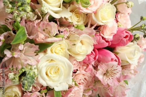 Beautiful bouquet of fresh flowers, closeup view