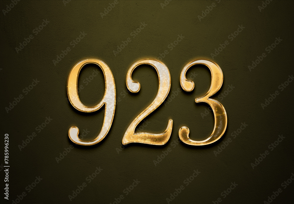 Old gold effect of 923 number with 3D glossy style Mockup. Old gold effect of 923 number with 3D glossy style Mockup.