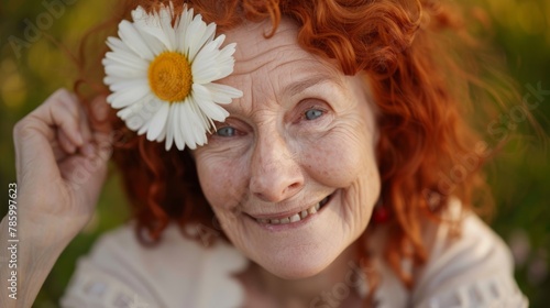 Elderly Woman with Daisy Flower
