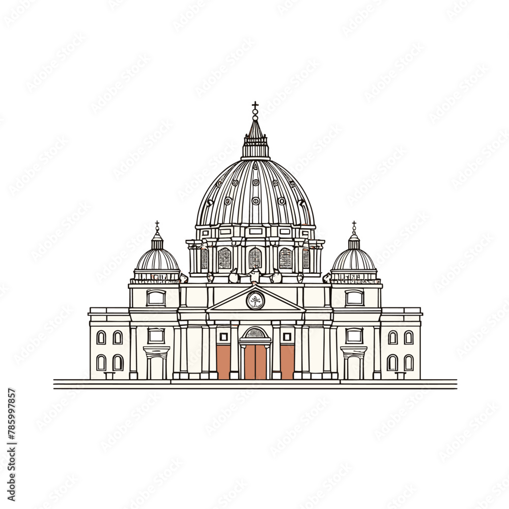 Basilica of Saint Peter hand-drawn comic illustration. Saint Peter's Basilica. Vector doodle style cartoon illustration