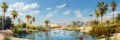 Thriving Oasis Ecosystem: A Refreshing Reprieve in a Desert Landscape