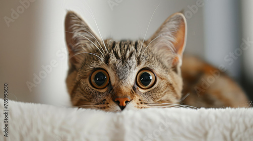 A playful cat peeking from behind