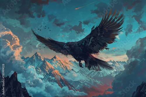 Eagle flying in the sky, render, Fantasy illustration