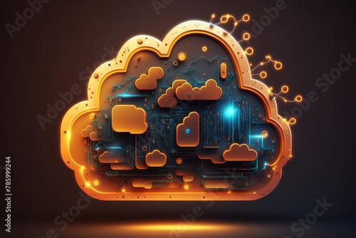 Cloud computing technology concept.  illustration of cloud with circuit board