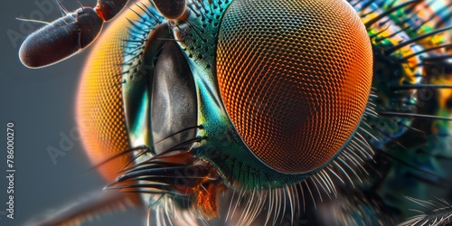 This image showcases the intricate details of a fly's compound eye with vibrant colors and textures—a marvel of nature's design photo