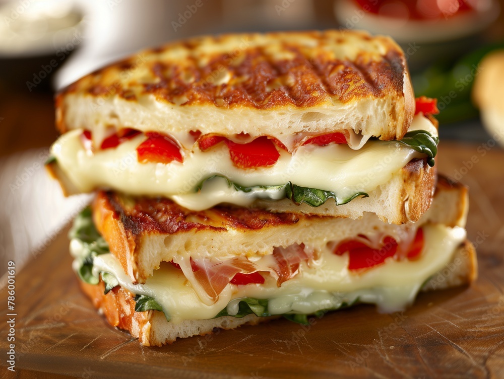Fresh grilled sandwich with bacon, vegetables, lettuce, tomato, and cheese on white bun, Ai generate Fresh grilled sandwich with bacon, vegetables, lettuce, tomato, and cheese on white bun, Ai generate