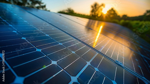 A close up of a solar panel with the sun reflecting off of it.