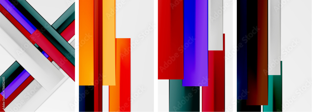 A vibrant collection of colorful geometric shapes including rectangles, azure, violet, magenta, and electric blue hues set against a white background, creating a captivating piece of art A vibrant collection of colorful geometric shapes including rectangles, azure, violet, magenta, and electric blue hues set against a white background, creating a captivating piece of art