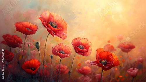 Oil painting of red poppies close-up  an idea for wall decor in an apartment