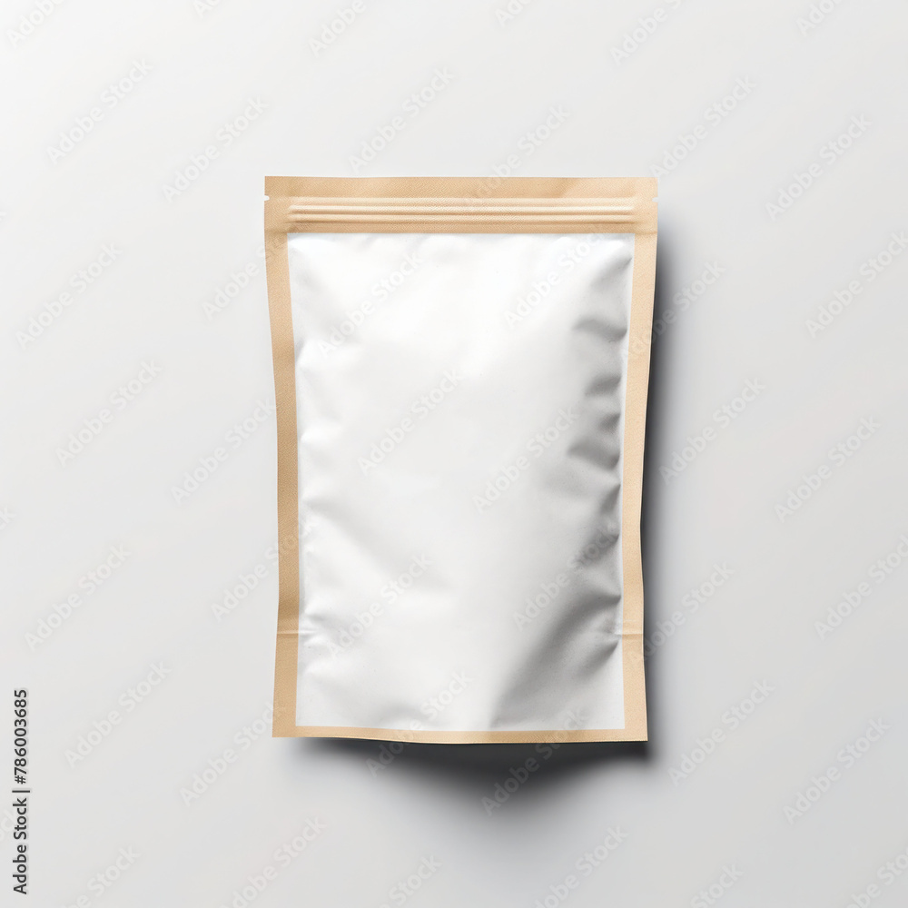 A Brown ziplock bag mockup with a white label on the bag. white background A Brown ziplock bag mockup with a white label on the bag. white background