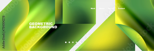 A leafy geometric pattern of green and yellow triangles resembling terrestrial plant shapes on a white background, featuring closeup circles and rectangles in a grassy design