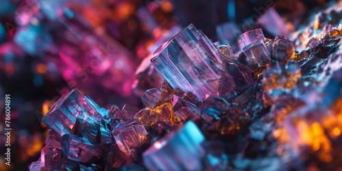 Striking image of colorful crystals with a neon glow, creating an abstract and mystical appearance