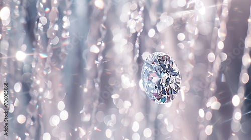 Photographs the diamond with a slow shutter speed as it falls through a curtain of sparkling white glitter, emphasizing its perpetual allure and unchanging beauty photo