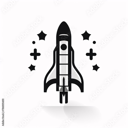 rocket in space illustration 2d black and white 
