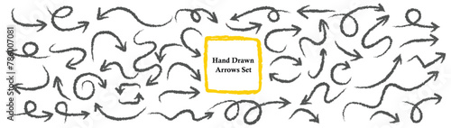 hand-drawn pencil arrows. Charcoal arrows vector icons set. scribble elements lines elements. Vector illustration.