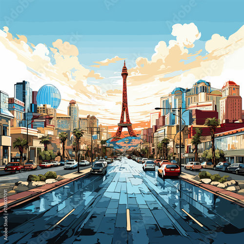 Las Vegas. Las Vegas hand-drawn comic illustration. Vector doodle style cartoon illustration