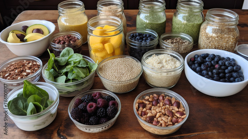 Herbs and spices on a wooden table