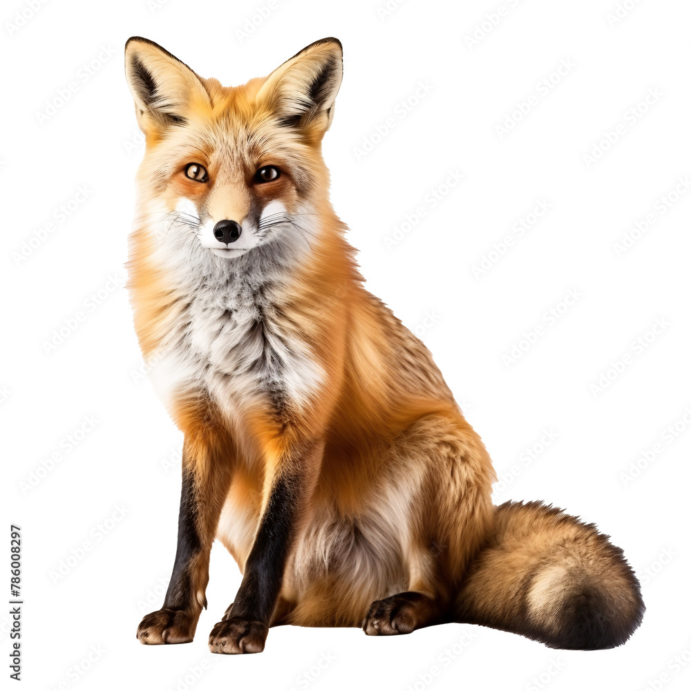 a fox sitting on a white background
