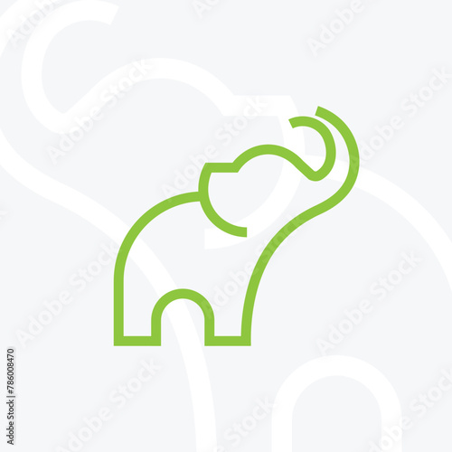 Abstract green elephant vector logo design. Creative linear animal logotype
