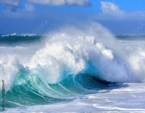 Stormy seascape, waves breaking on the shore of Atlantic ocean.