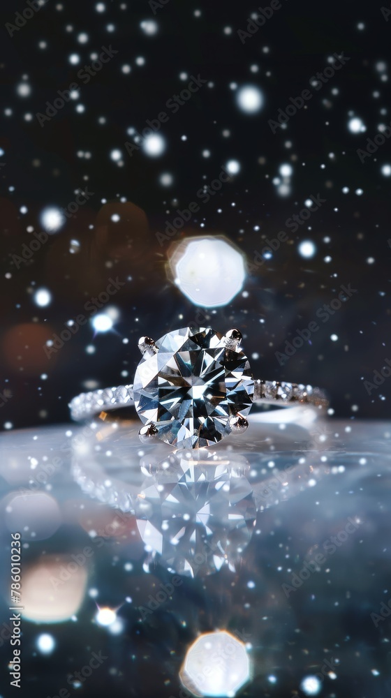 Captures the timeless elegance of a diamond set against a backdrop of sparkling white stars, symbolizing both eternity and the infinite allure of the night sky Captures the timeless elegance of a diamond set against a backdrop of sparkling white stars, symbolizing both eternity and the infinite allure of the night sky