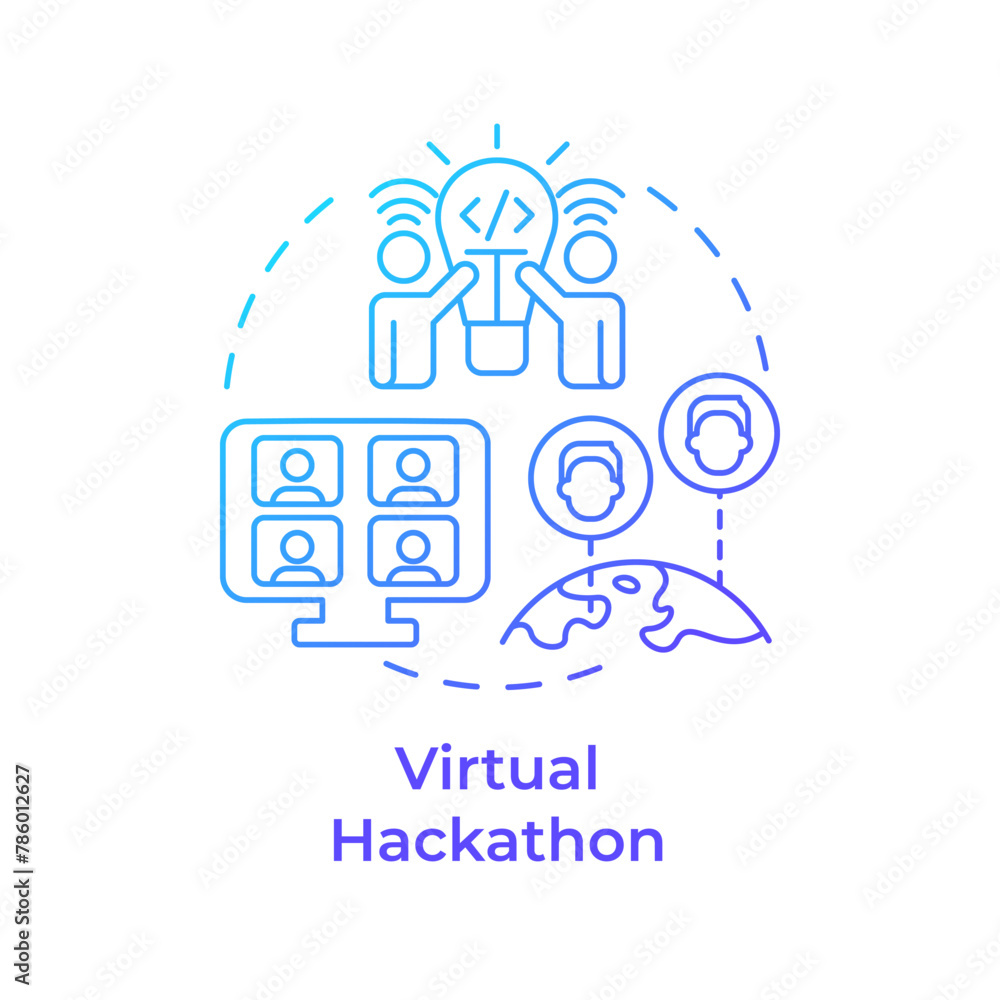 Virtual hackathon blue gradient concept icon. Remote teamwork. Virtual ...