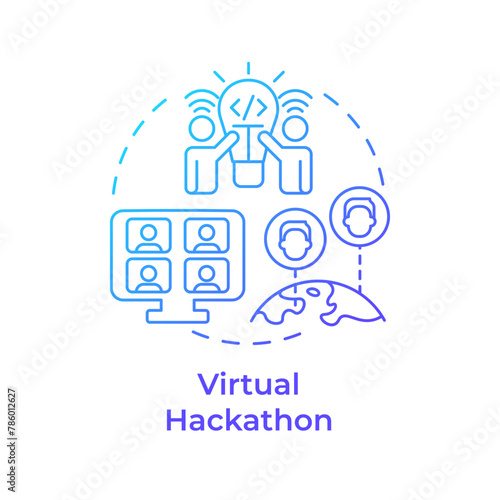 Virtual hackathon blue gradient concept icon. Remote teamwork. Virtual meeting. Creative solutions. Round shape line illustration. Abstract idea. Graphic design. Easy to use in promotional materials