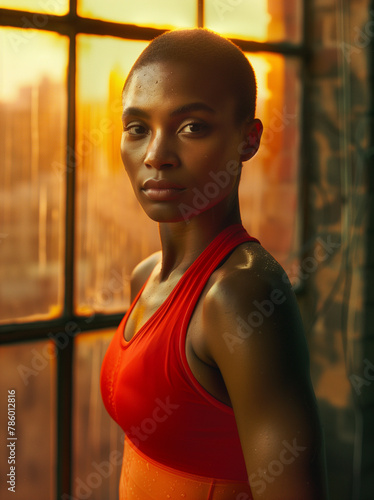 City glow on a strong woman.
