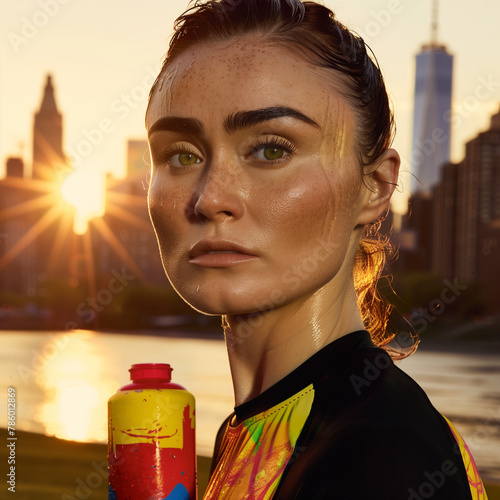 City glow on a strong woman.