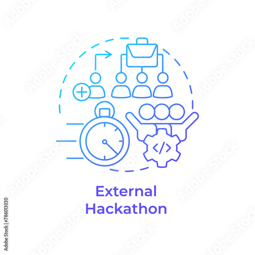 External hackathon blue gradient concept icon. Open innovation. Public event. Tech event. Round shape line illustration. Abstract idea. Graphic design. Easy to use in promotional materials