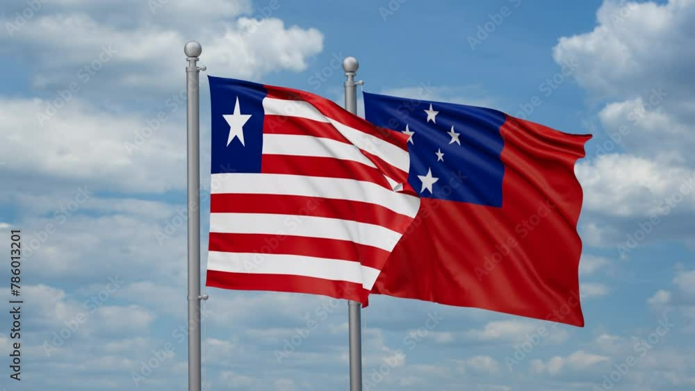 Samoa and Liberia two flags waving together, looped video, two country cooperation concept Samoa and Liberia two flags waving together, looped video, two country cooperation concept