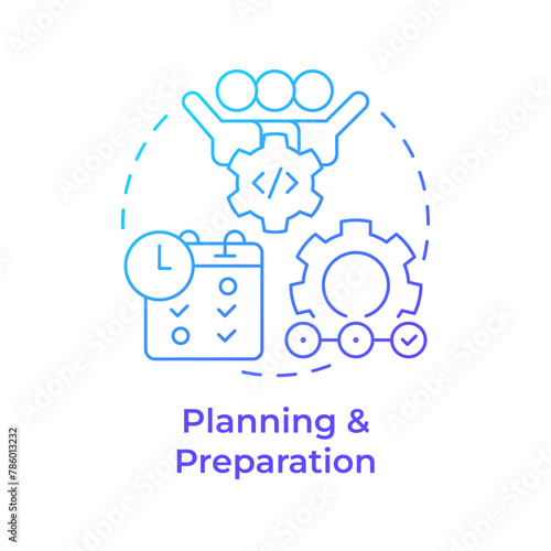 Planning and preparation blue gradient concept icon. Hackathon process structure. Project management. Round shape line illustration. Abstract idea. Graphic design. Easy to use in promotional materials