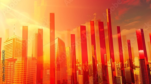 Captures a climate change impact study, displaying bar charts in bold reds that highlight temperature rises, designed to alarm and prompt action with their intense color photo